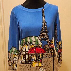 Joseph A. Paris/Eiffel Tower Knit Sweater 3/4 Sleeves Size Medium